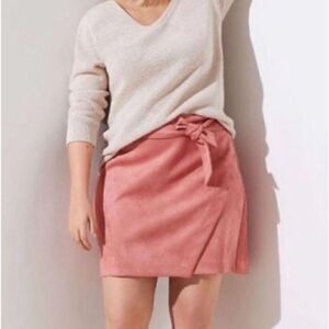 LOFT Women's Size 12 Pink Faux Suede Tie Front Mini Skirt Casual layering
